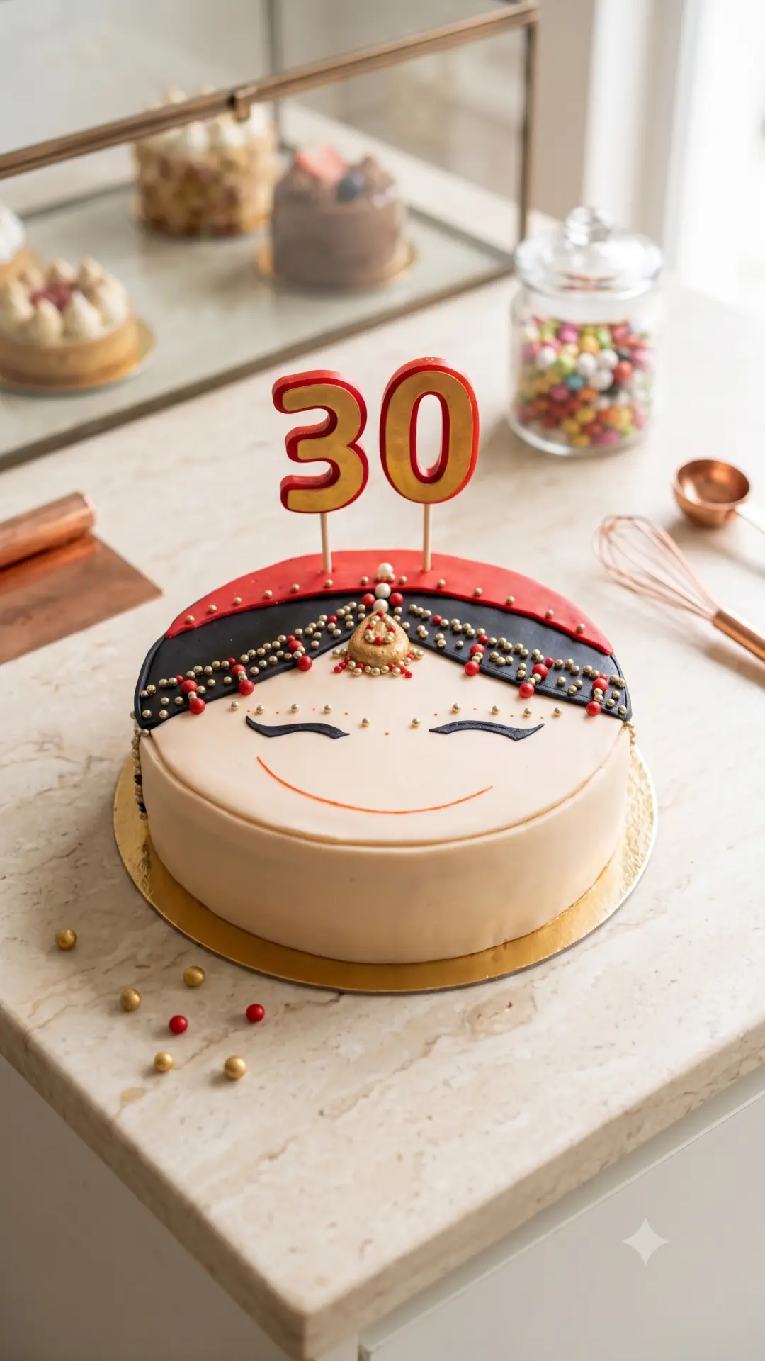 Tarta artesanal decorada con fondant y velas de cumpleaños